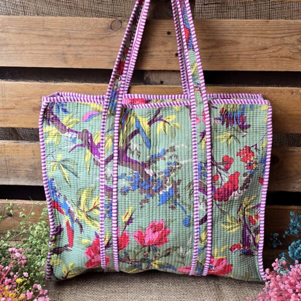 A A . Quilted Tote Bag: Sage Garden