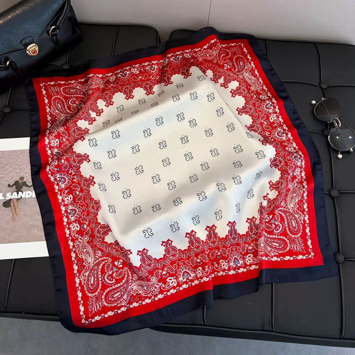 1003167101 Square Scarf: Red Rivera Paisley