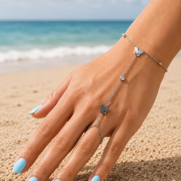 Hand Chain: Silver Butterflies