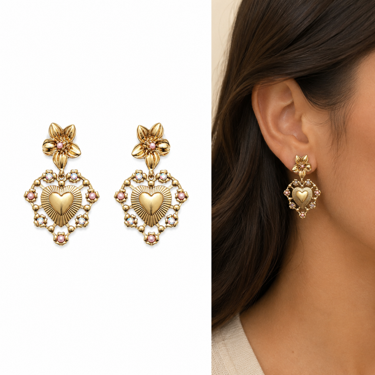 A A. Golden Heart Bloom Earrings