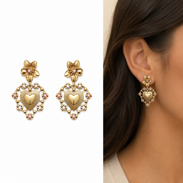 A A. Golden Heart Bloom Earrings