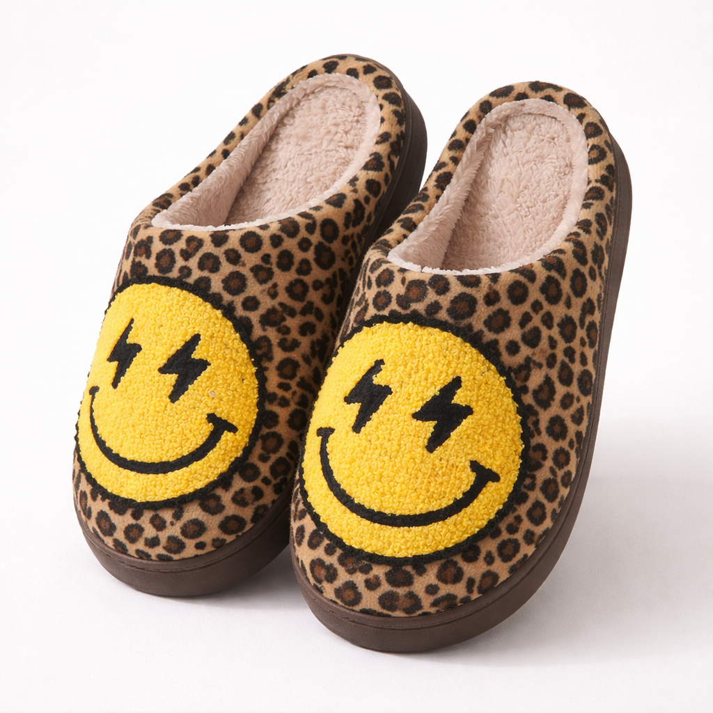 26a0cf2c-345a-4b81-b514-a7f30d47dad6 A. Chenille Slippers: Smiley Leo