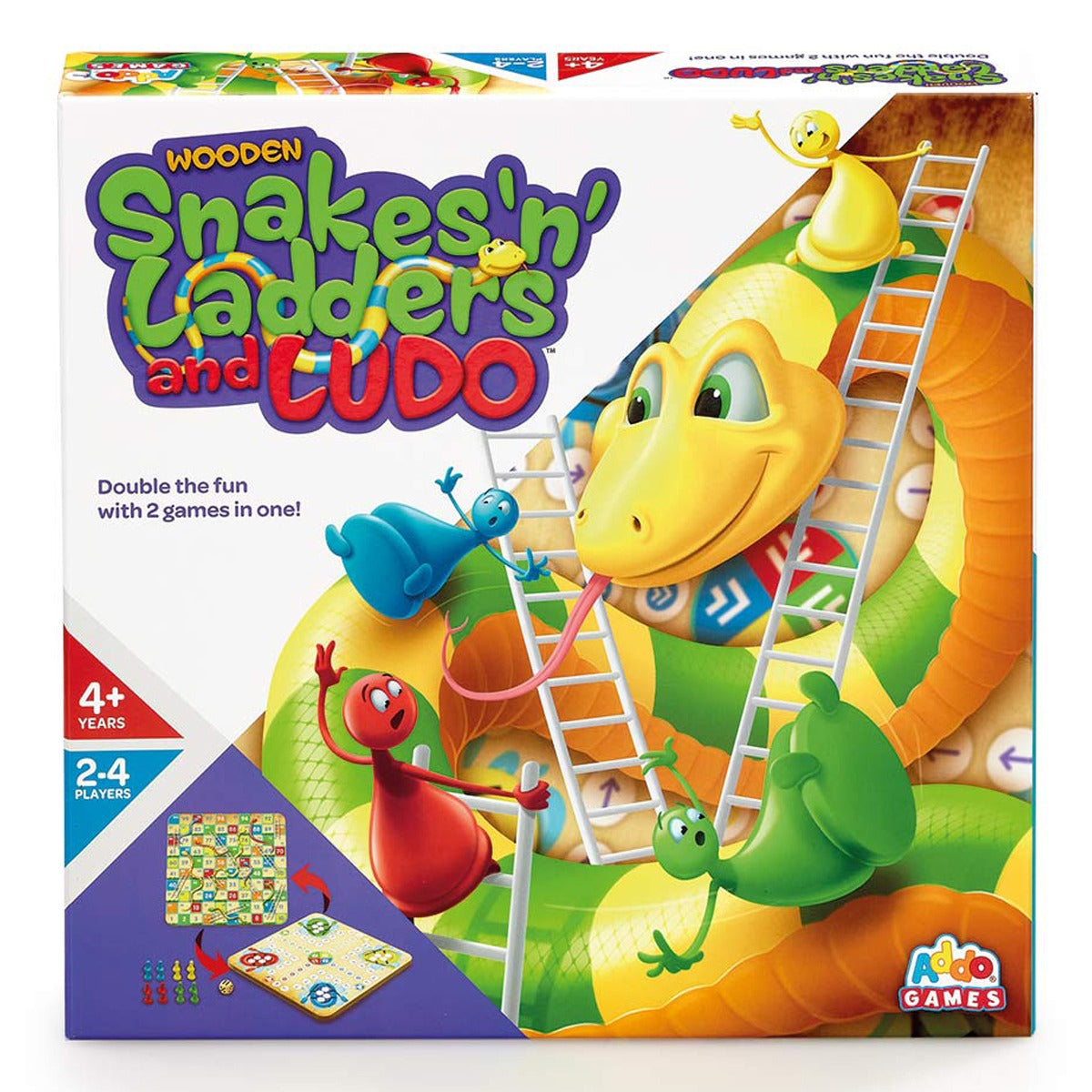 313-10117-B-1 Addo Games Wooden Snakes 'n' Ladders and Ludo