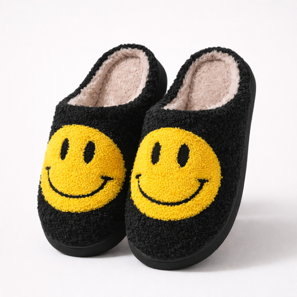 A. Chenille Slippers: Yellow Smiley