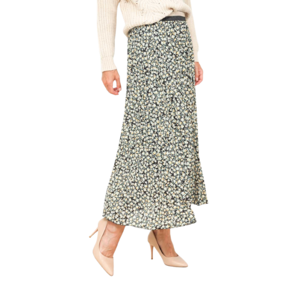 Flower Black And White Long Pleated Skirt