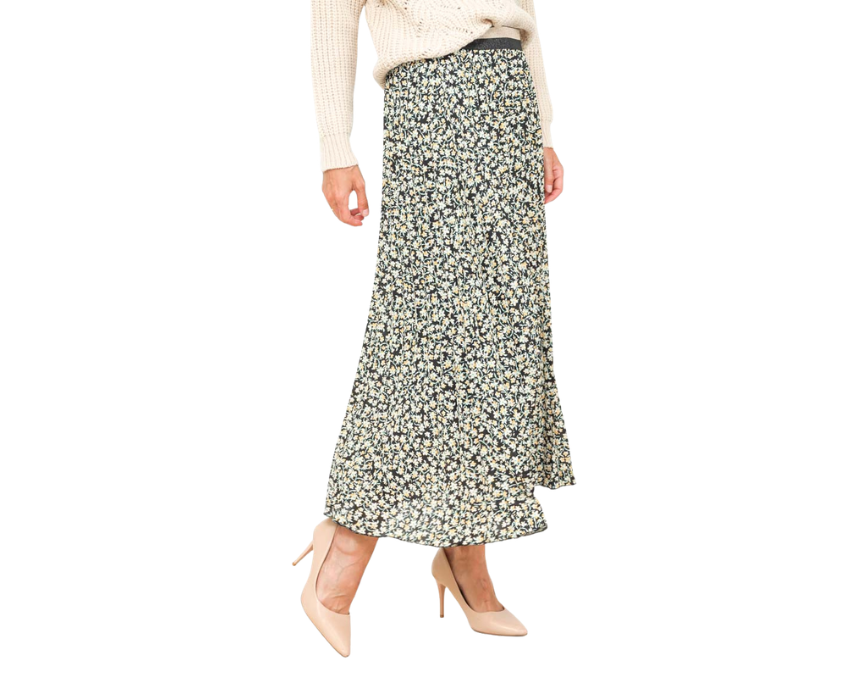 5 Flower Black And White Long Pleated Skirt - Image 1