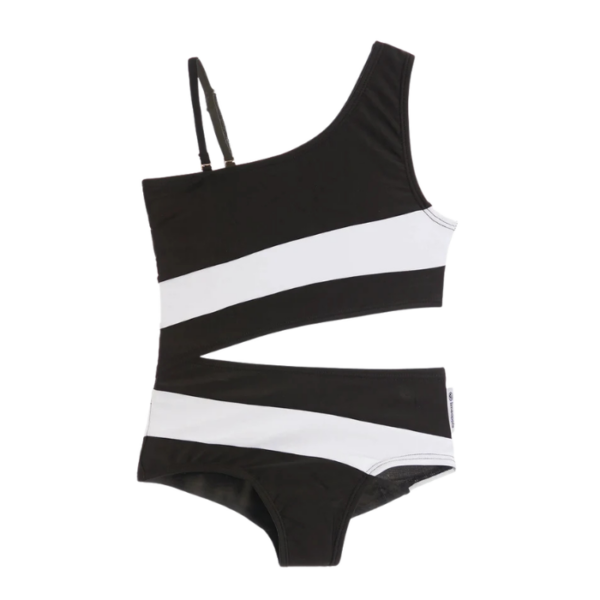 One Shoulder One Side Cut Out On Waist Black One Piece