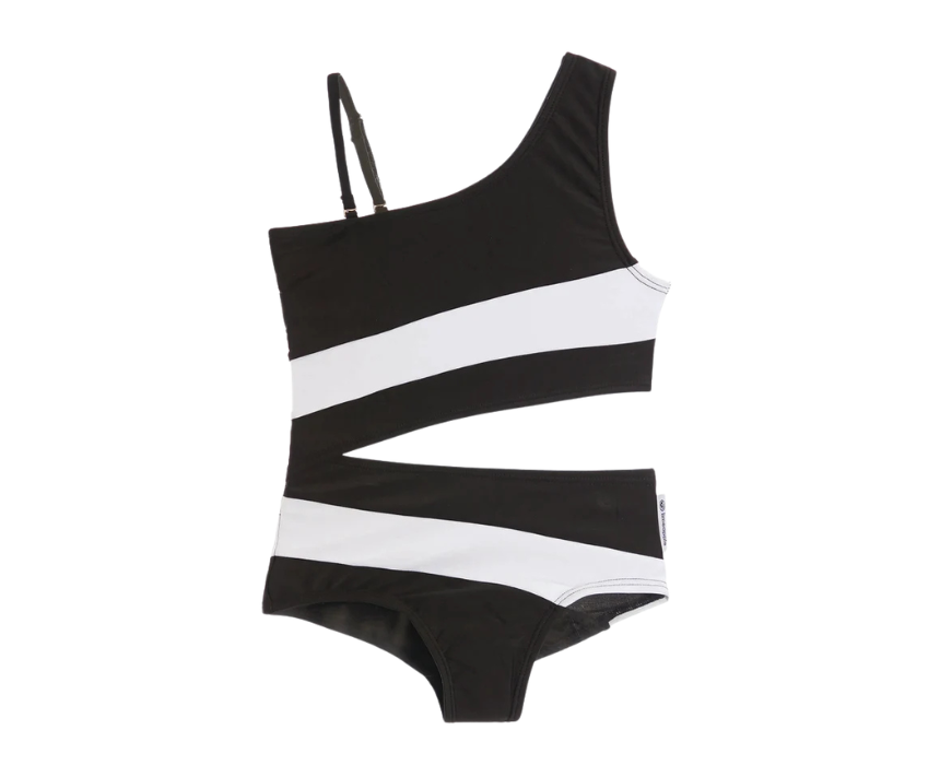 5 One Shoulder One Side Cut Out On Waist Black One Piece - Image 1
