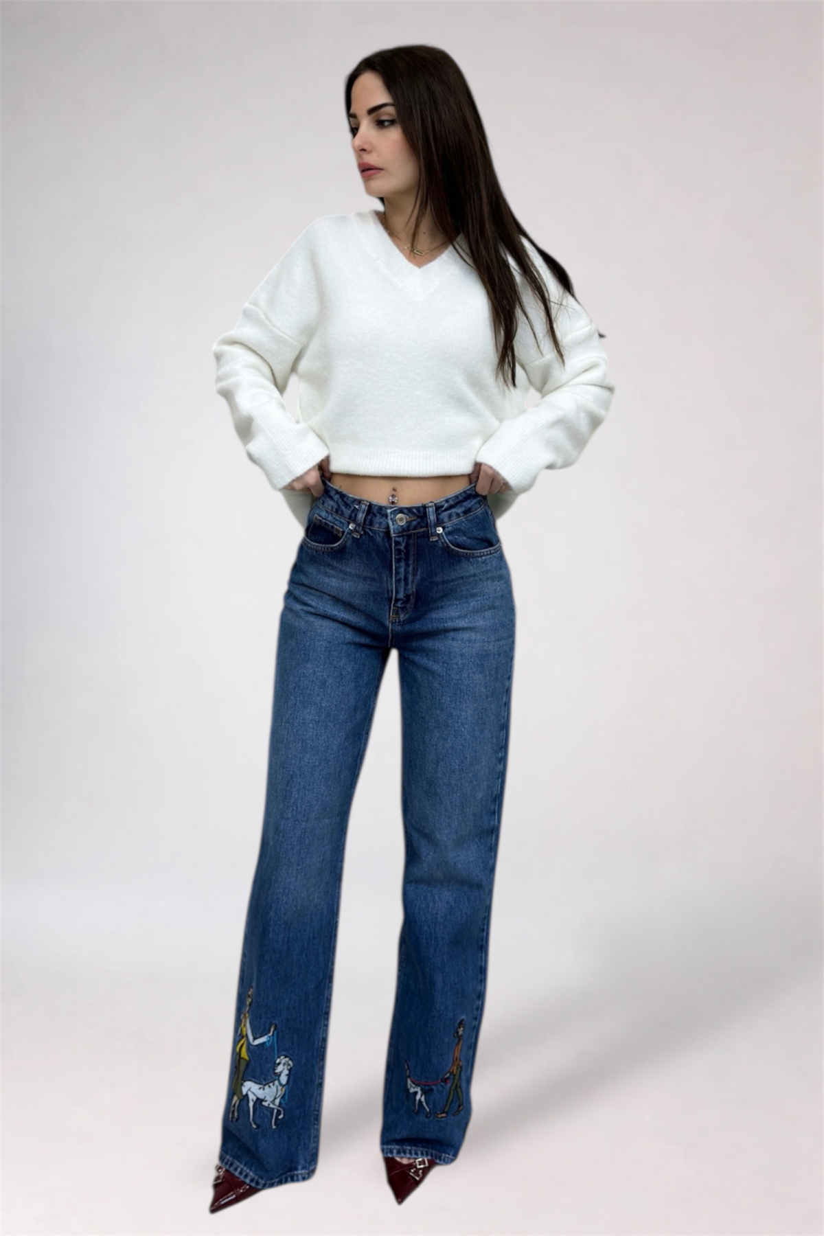 Embroidered Jeans in Blue - Image 