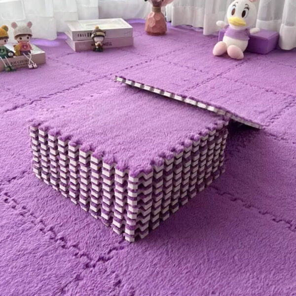 Purple Plush Interlocking Puzzle Floor Mat - 60 cm