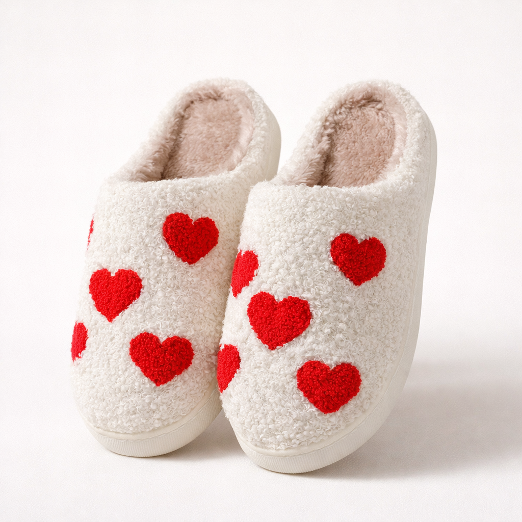 65212768-66a9-44bf-b42a-e41c753cf339 A. Chenille Slippers: Red Hearts
