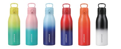 Stainless Steel Thermos P Spout Arc Shape W/Check 600Ml Light Blue And Blue#4203
