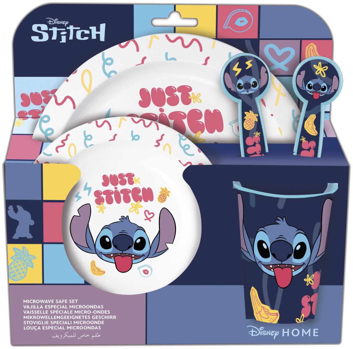 Dinner Set 5 Pcs (Plate+Bowl+Water Bottle 260Ml+Cultery) Stitch#ASD-283