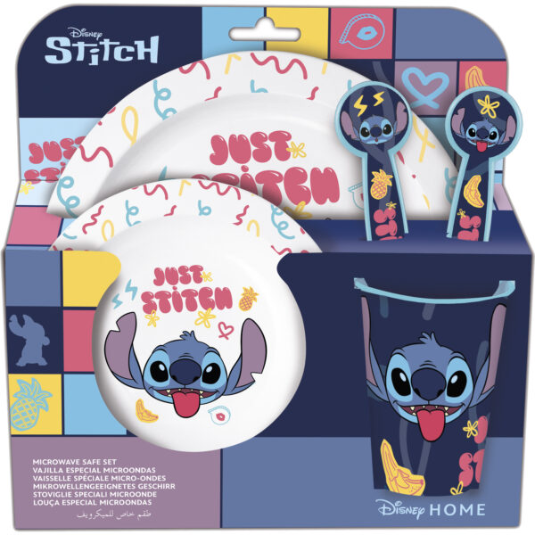 Dinner Set 5 Pcs (Plate+Bowl+Water Bottle 260Ml+Cultery) Stitch#ASD-283