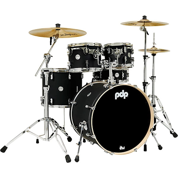 PDP Concept Maple 5-Piece Shell Pack 22", Satin Black, Chrome Hardware