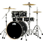 PDP Concept Maple 5-Piece Shell Pack 22", Satin Black, Chrome Hardware - Image 
