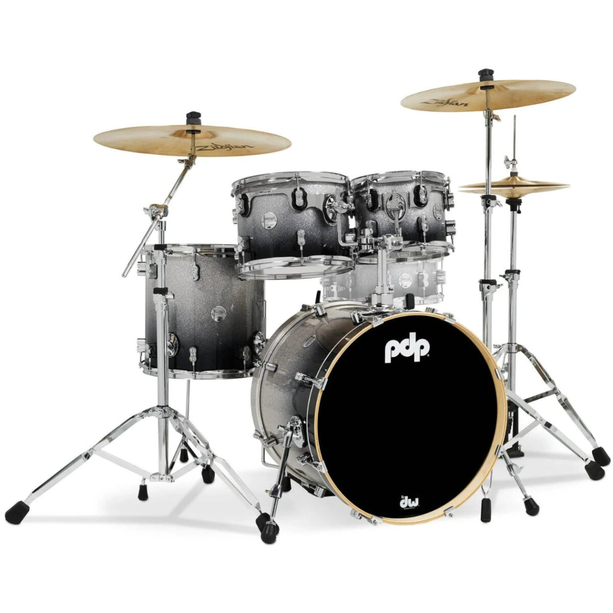 PDP Concept Maple 4-Piece Shell Pack 20", Silver-to-Black Fade, Chrome Hardware