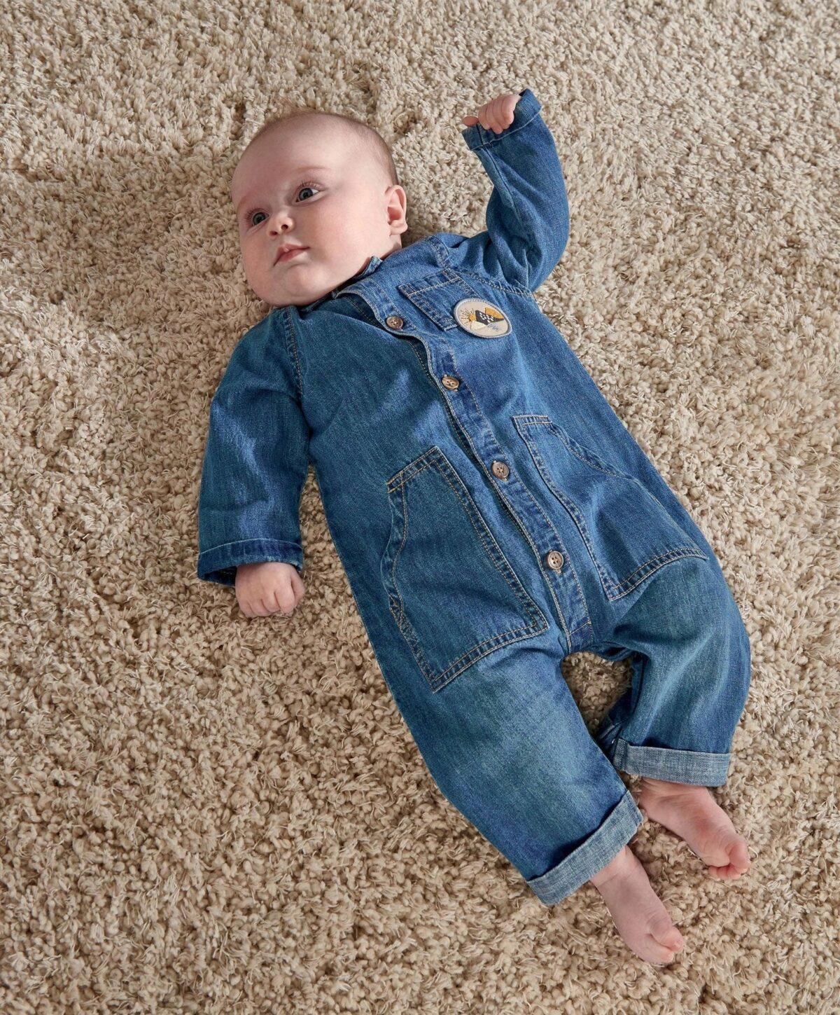 S536K6ZB2 Denim Boiler Suit with Woven Badge - Blue