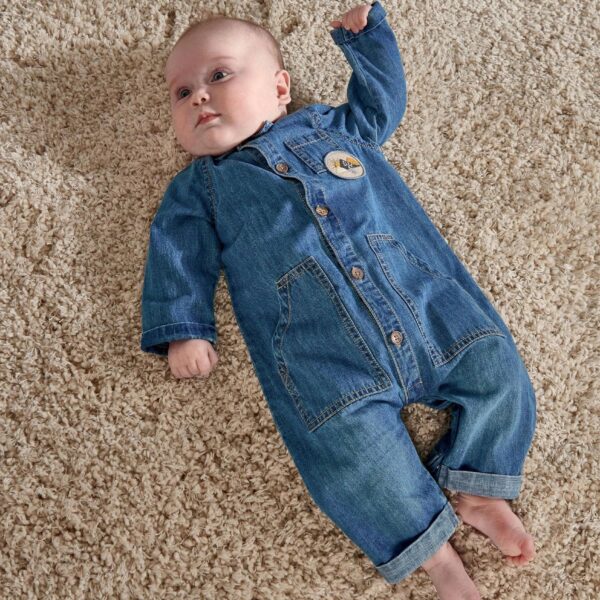 Denim Boiler Suit with Woven Badge - Blue