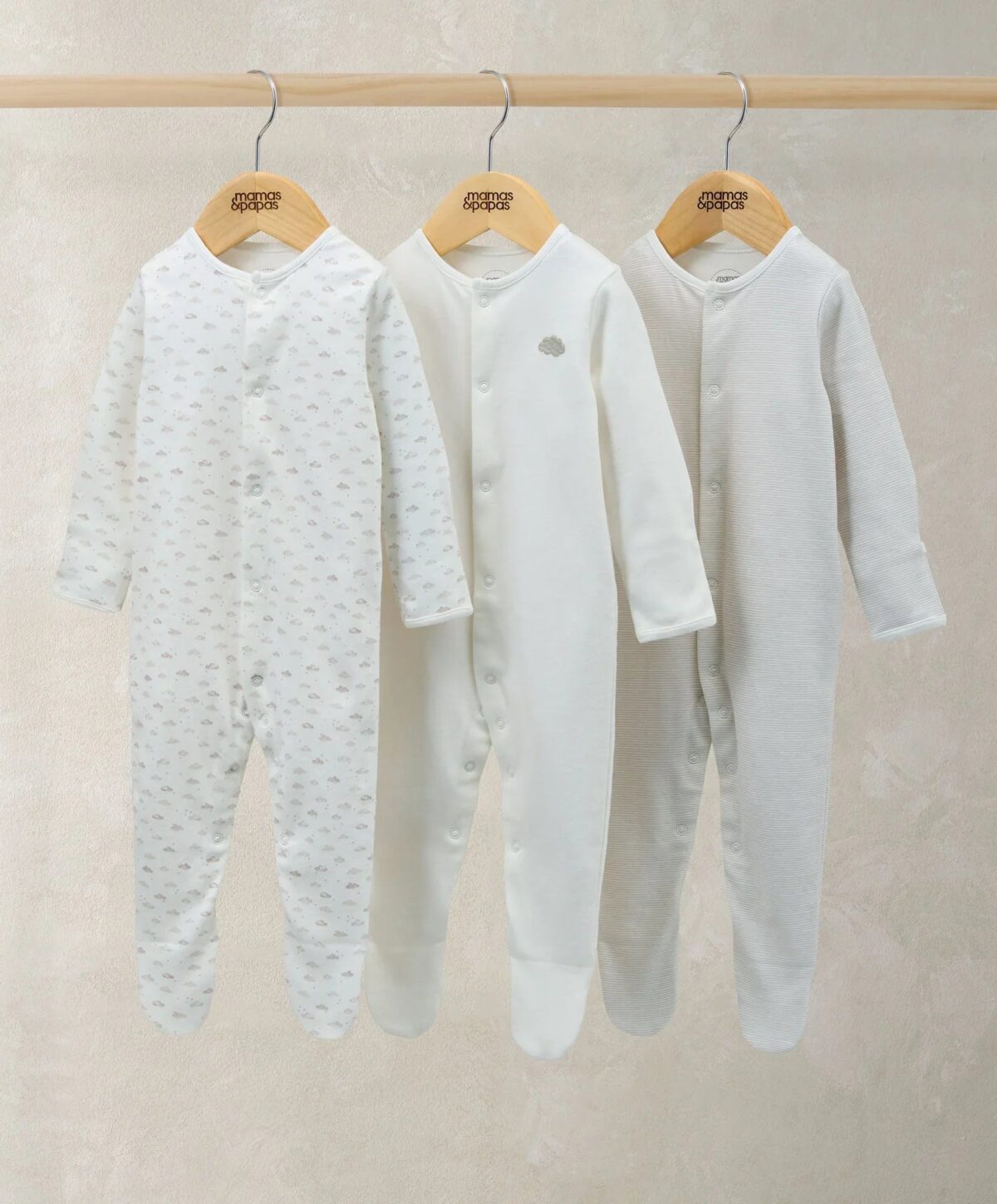 S79FK6AB1_f0aba97b-c69a-4679-8d73-9aa82e78a7d3 Sleepsuits (Pack of 3) - Cloud Stripe & Placement Prints