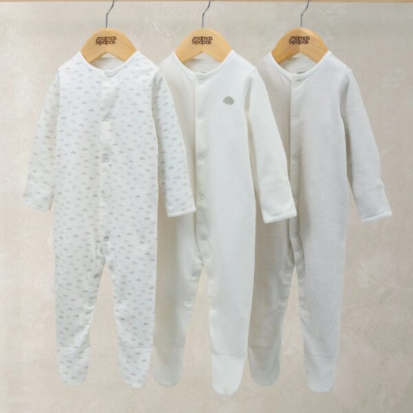 Sleepsuits (Pack of 3) - Cloud Stripe & Placement Prints