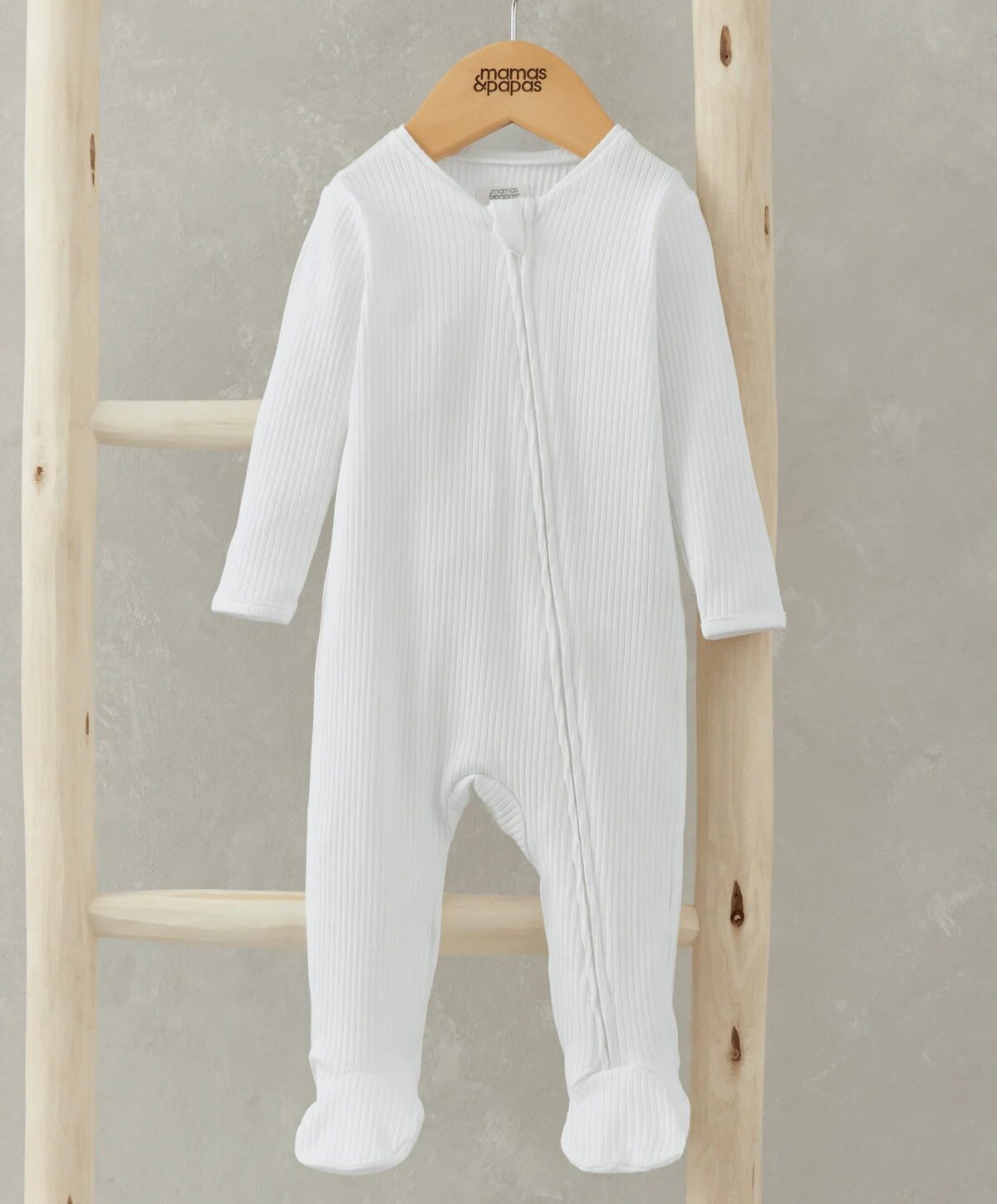 Organic Cotton Ribbed Sleepsuit - White