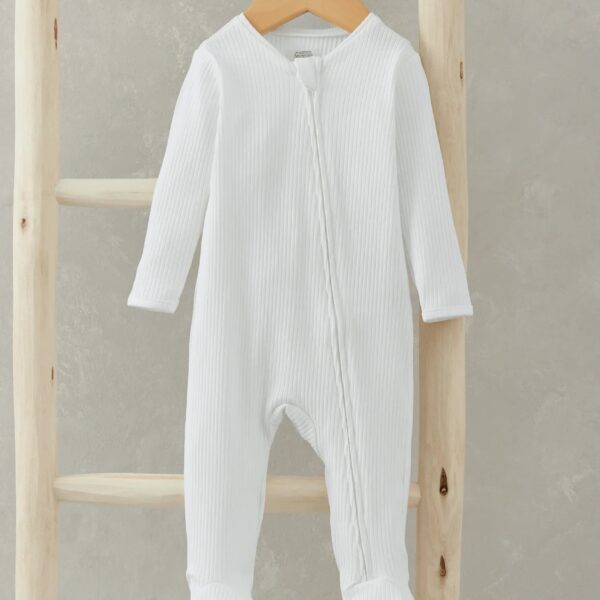 Organic Cotton Ribbed Sleepsuit - White
