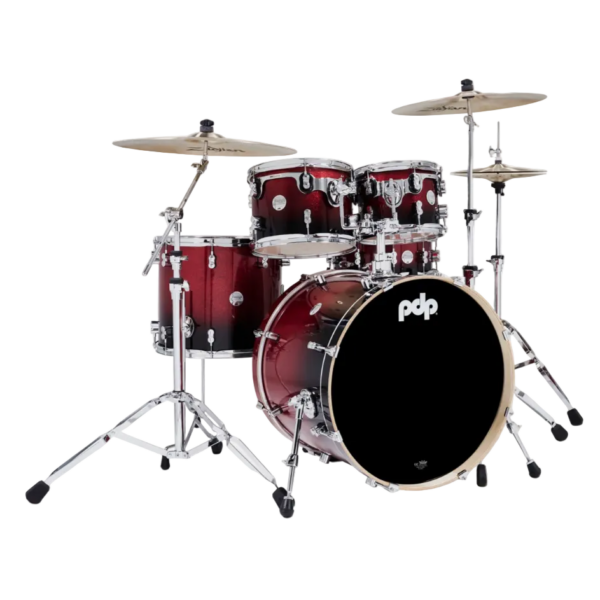 PDP Concept Maple 5-Piece Shell Pack 22", Red-to-Black Fade, Chrome Hardware