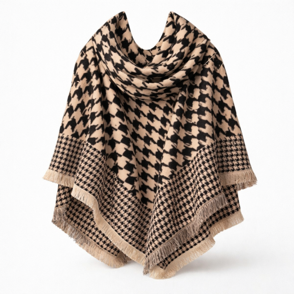 Cashmere Scarf: Houndstooth Cream