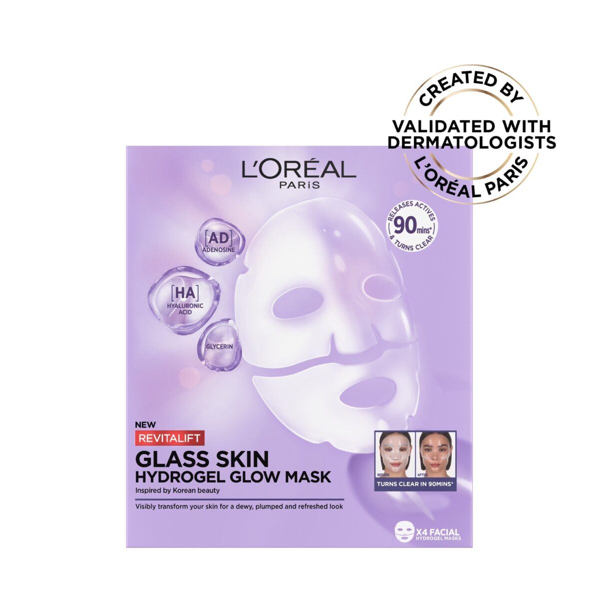 L'Oreal Paris Revitalift Glass Skin Hydrogel Glow Mask In Only 90 Minutes, 1pc.