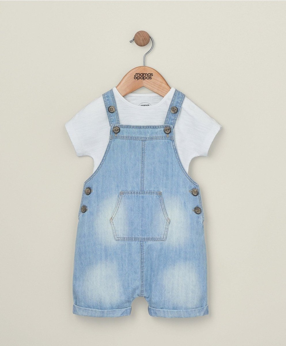 denim-dungarees-white-t-shirt-2-piece-set-set-mamas-papas-mamas-papas-lb-1298214 Denim Dungarees & White T Shirt - 2 Piece Set