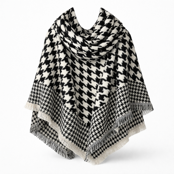 Cashmere Scarf: Houndstooth Black- White