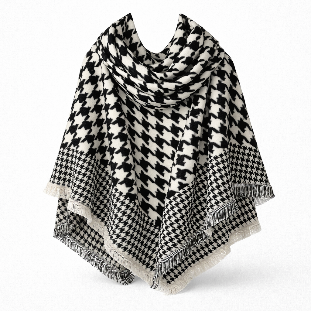 e866fbed-9441-4b8c-8998-c2d83c0a619a Cashmere Scarf: Houndstooth Black- White