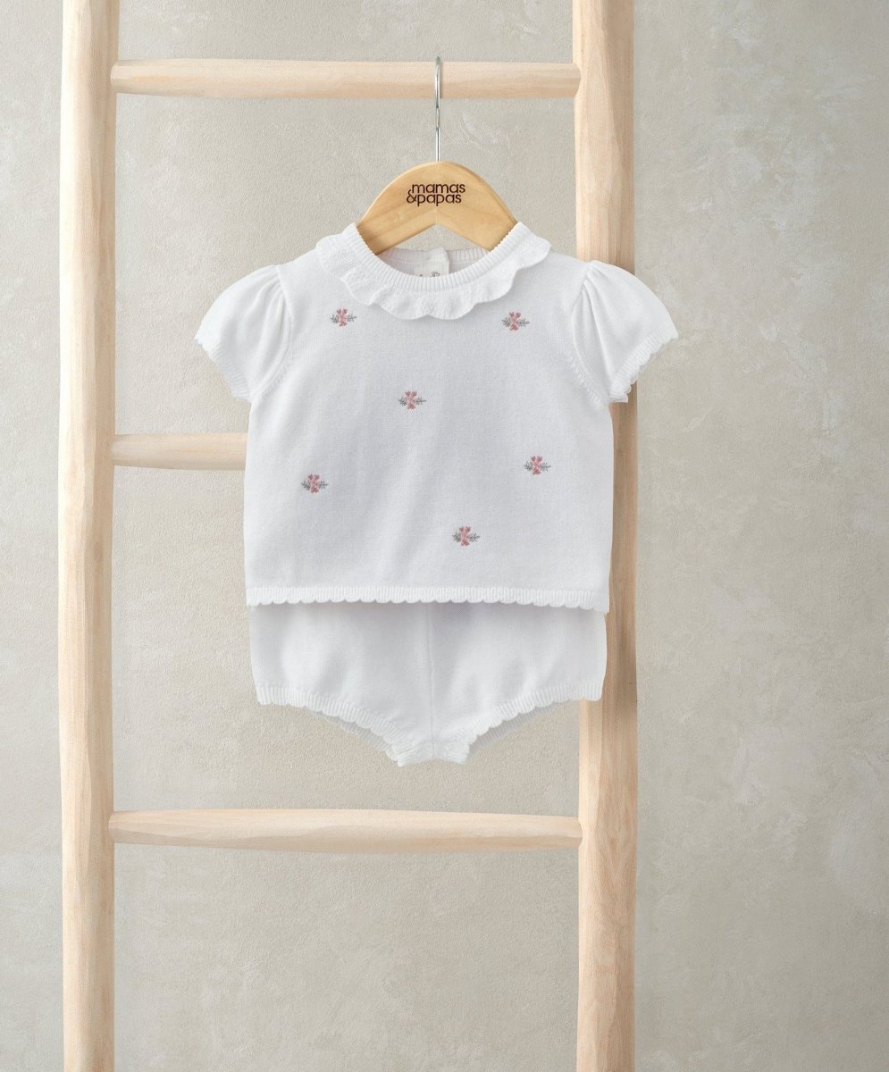 embroidered-knit-top-shorts-set-2-pieces-white-set-mamas-papas-mamas-papas-lb-9117682 Embroidered Knit Top & Shorts Set (2 Pieces) - White