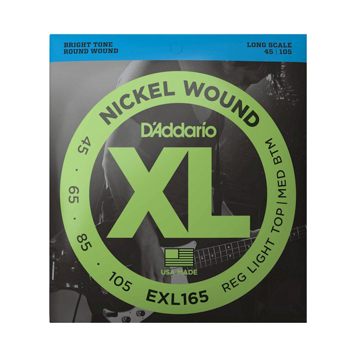 exl165-1 D’addario EXL165 45-105 Regular Light Top/Medium Bottom Long Scale Bass Guitar Strings