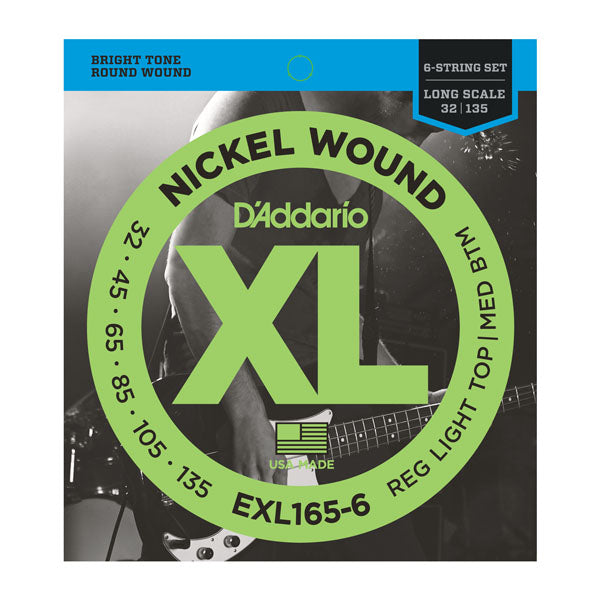 D’addario EXL165-6 32-135 6-String Light Top/Medium Bottom Long Scale Bass Guitar Strings