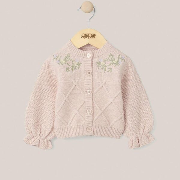 Floral Embroidered Cardigan - Pink