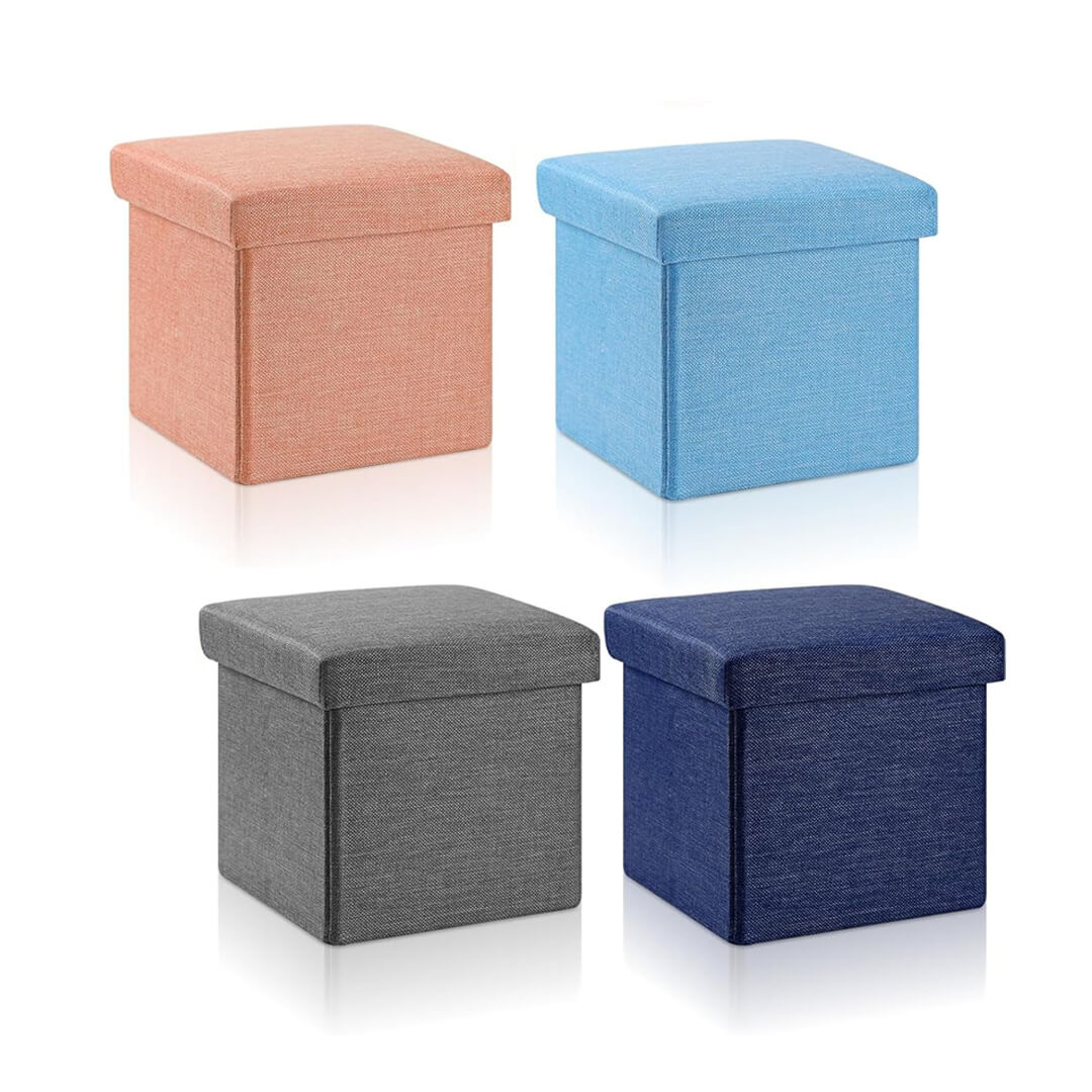 foldable-fabric-storage-stool-1.jpg Foldable Fabric Storage Stool with cushioned lid - Image 1