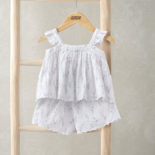Frill Sleeve Top & Shorts Set (2 Pieces) - Lavender Print