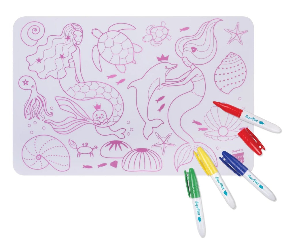 hu Coloring Mat (5 Erasable Markers - Mermaid)