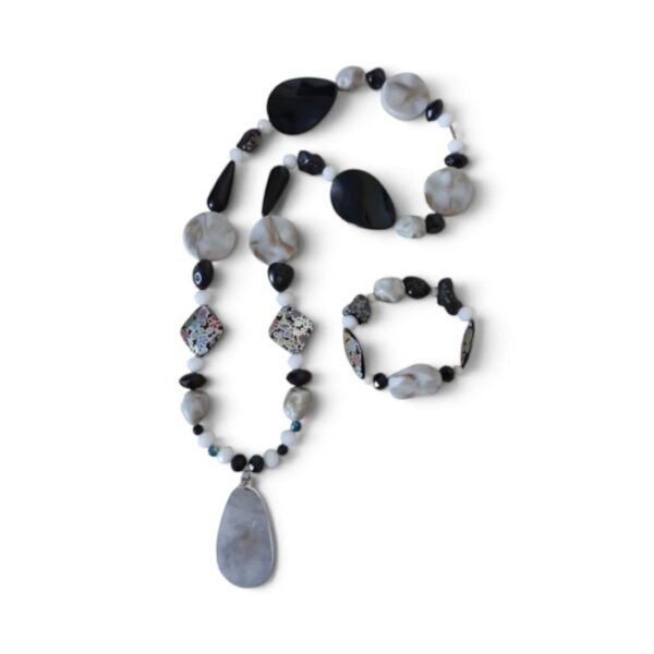 Black Gray Handmade Necklace and Bracelet Set