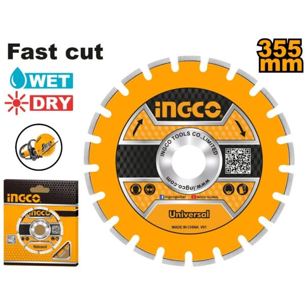 INGCO DMD033551 355X25.4MM FOR PC3558 (BW12MM) WET ديسك كونكريت Diamond Disc For Asphalt and Concrete Cutting Disc Cut
