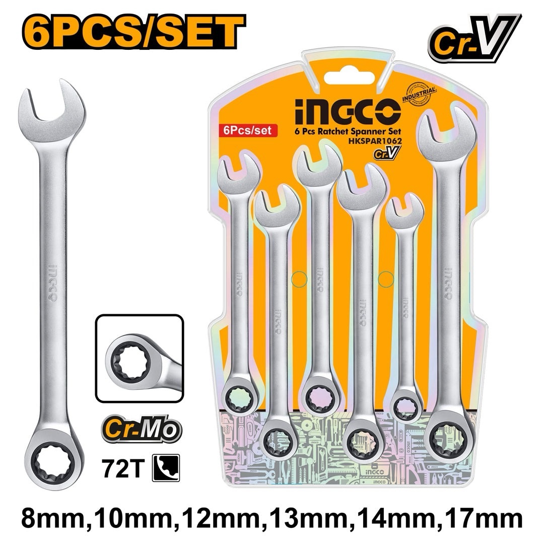 ingco-hkspar1062-6-pcs-8-17-طقم-شق-مسنن-طقطاق-industrial-ratchet-spanner-set-lebanon INGCO HKSPAR1062 6 PCS (8-17) طقم شق مسنن طقطاق Industrial Ratchet Spanner Set
