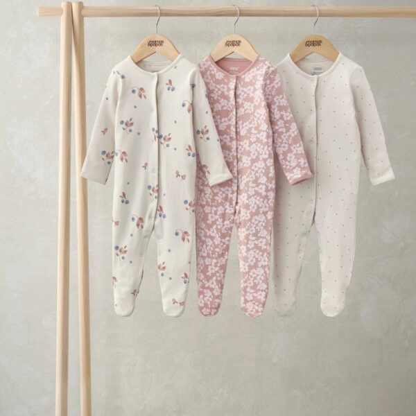 Long Sleeve Sleepsuits (Pack of 3) - Peony & Berry Prints