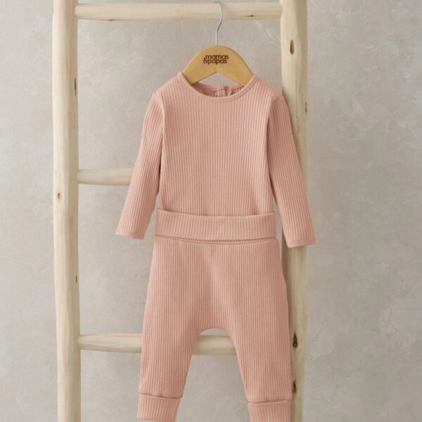 Organic Ribbed Bodysuit & Bottoms - Pink