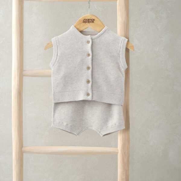 Ribbed Knit Cardigan & Shorts Set (2 Pieces) - Sand