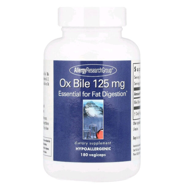 Allergy Research Group, Ox Bile, 125 mg, 180 Capsules