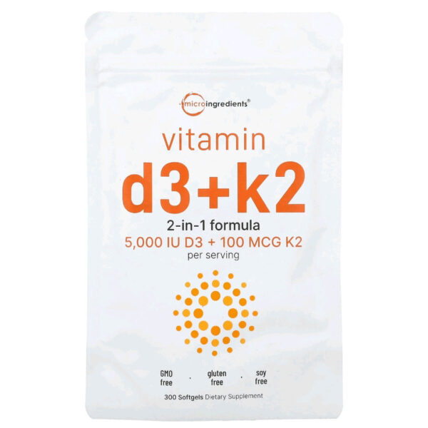 Micro Ingredients, Vitamin D3 + K2, 5000 IU 100 mcg, 300 servings