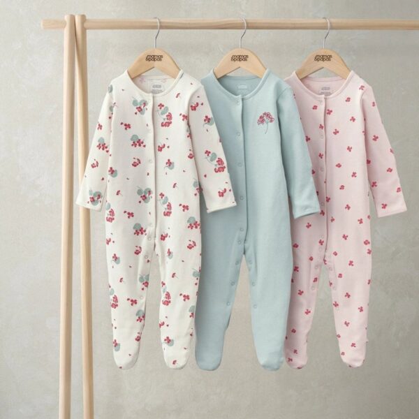 Sleepsuits (Pack of 3) - Geranium Print New Born