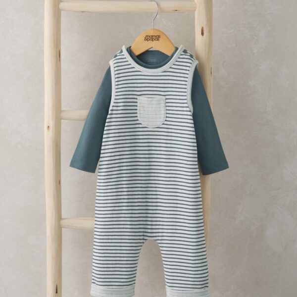 Stripe Dungarees & Bodysuit Outfit Set